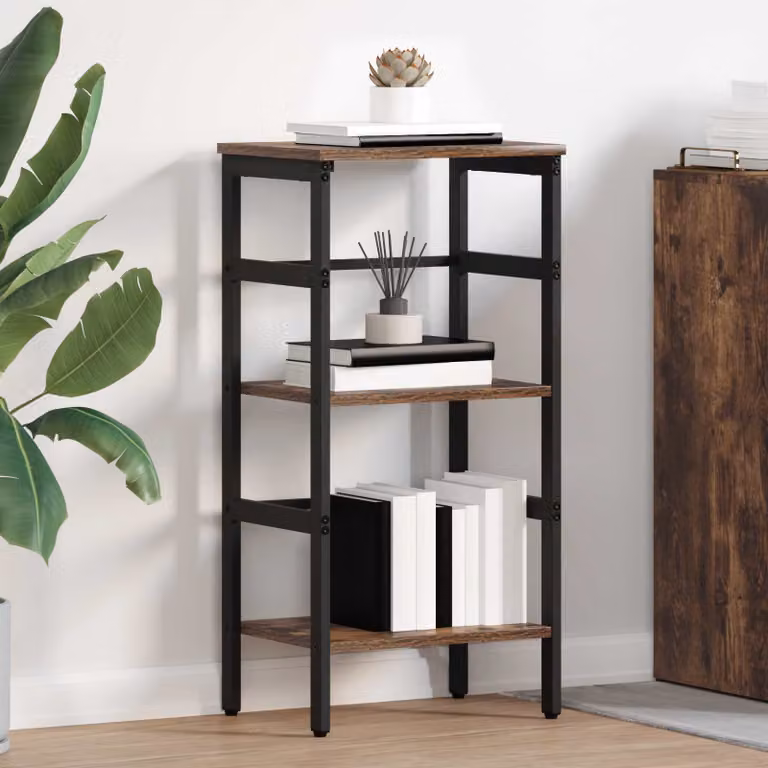 Libreria a 2 livelli vidaXL in stile industrial con legno e metallo, marrone e nero, L 40 cm x P 29,5 cm x H 81 cm