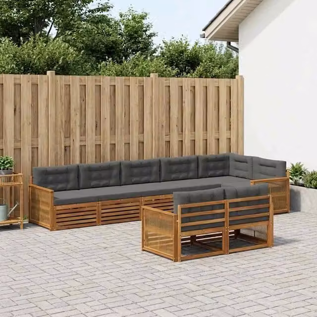 Set di divani da esterno vidaXL a forma di L in legno di acacia con cuscini, colore marrone e antracite – 1