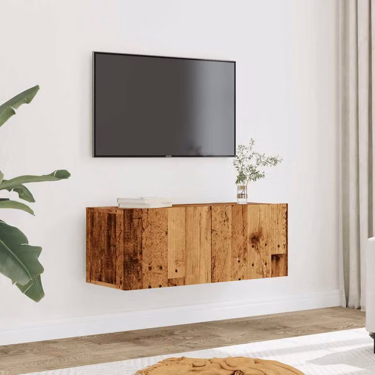 Set di 2 mobili TV da parete vidaXL in legno antico marrone L: 80 cm, P: 30 cm, H: 30 cm