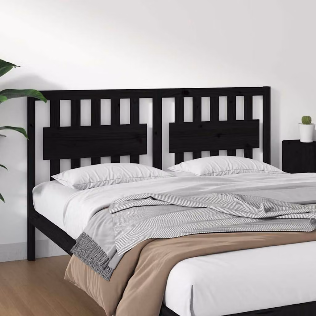 Testiera per letto vidaXL in legno massello di pino nero, stile rustico, L: 155,5 cm, P: 4 cm, H: 100 cm