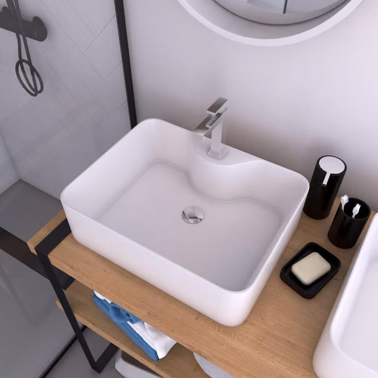 Lavabo da appoggio rettangolare in Vetroceramica - 48x37x13,5 cm - MODELLO: RETTANGOLARE