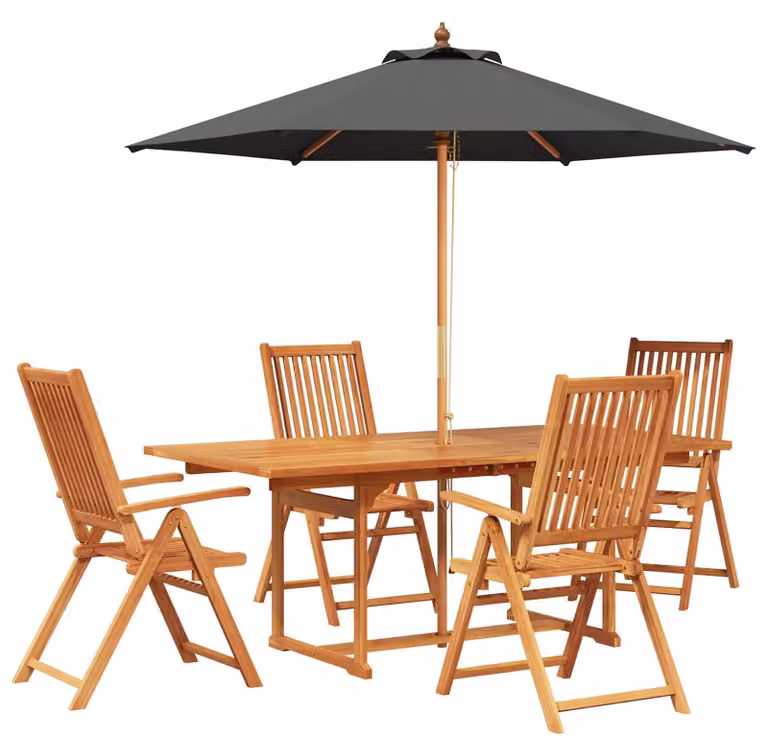 Set da esterno per giardino con ombrellone, composto da 6 sedie e un tavolo per 4 persone