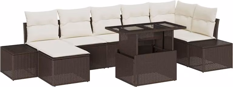 Set Divano da Giardino 8 pcs Marrone Poly Rattan