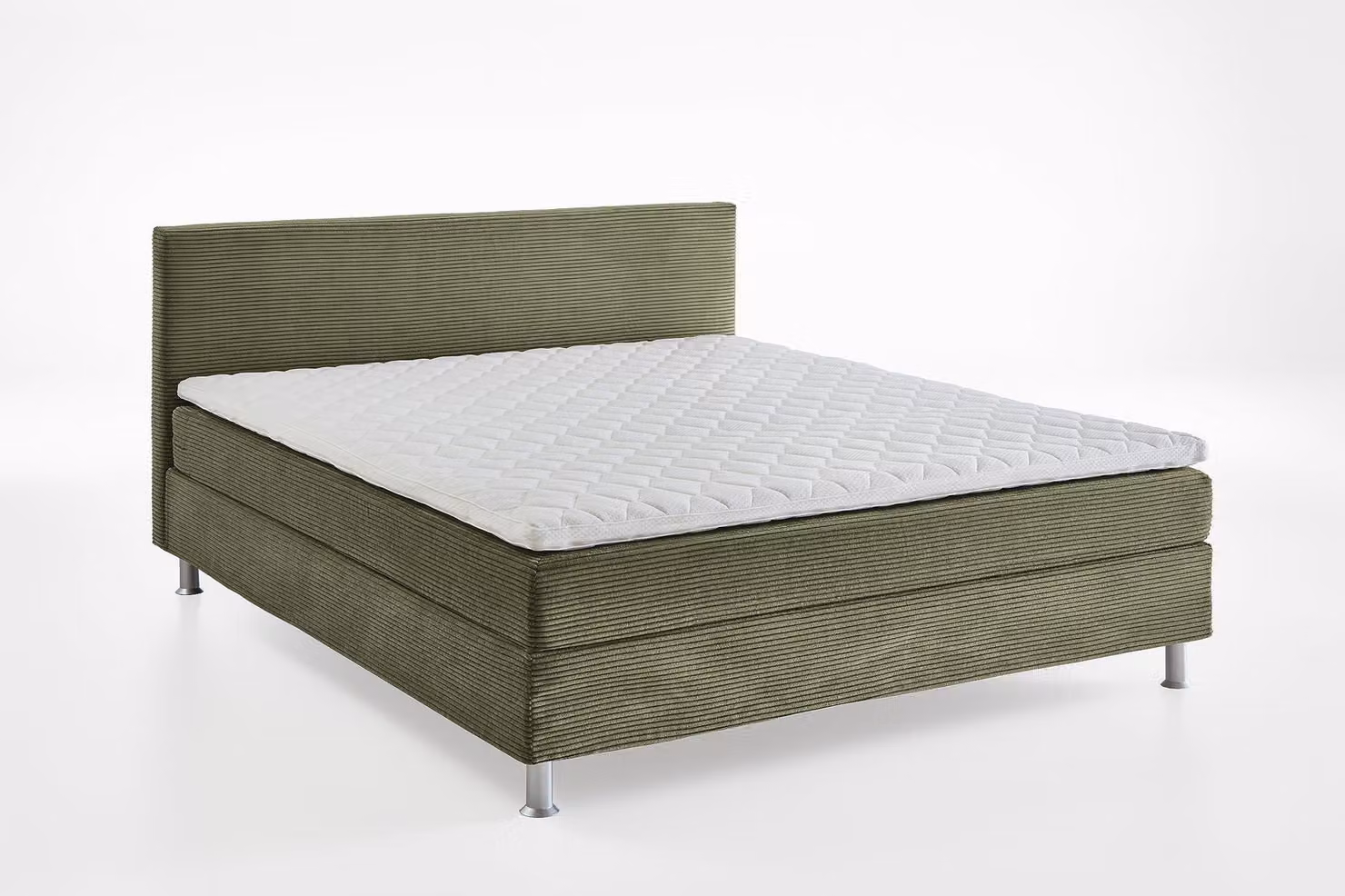 Letto con rete a doghe e materasso H3, marca TFK, colore verde oliva, dimensioni 140x200 cm
