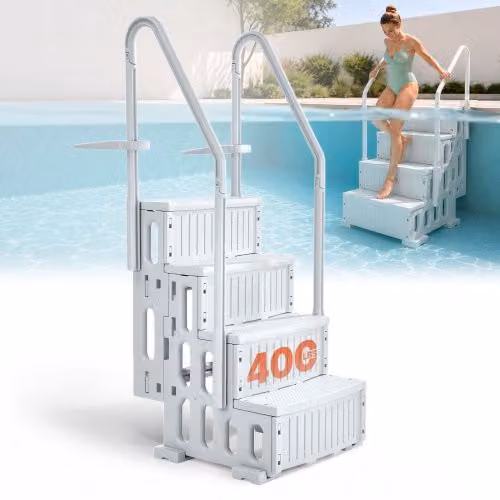Scaletta di sicurezza per piscina VEVOR a 4 gradini con doppio corrimano e gradini antiscivolo, grigia, per piscine interrate e fuori terra