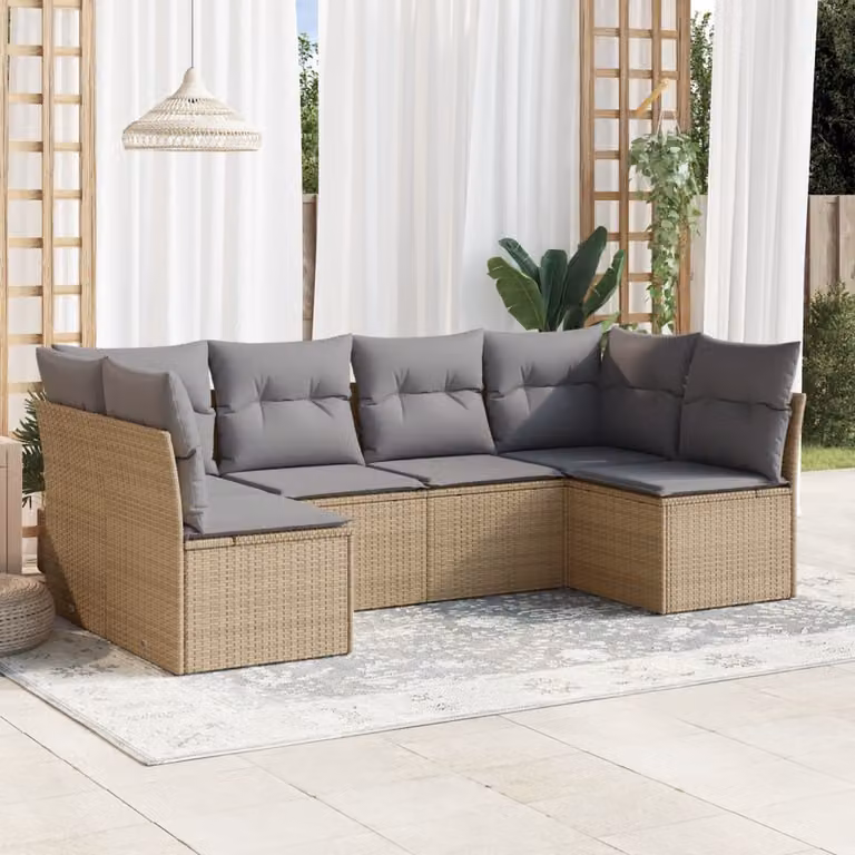 vidaXL Set Divano da Giardino a L 6 pz con Cuscini Beige e Grigio in Polyrattan e Metallo