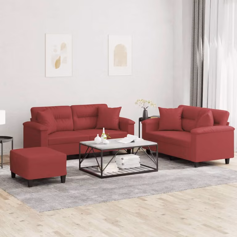 Set di divani 3 pezzi vidaXL in similpelle rossa con cuscini per il tuo soggiorno moderno