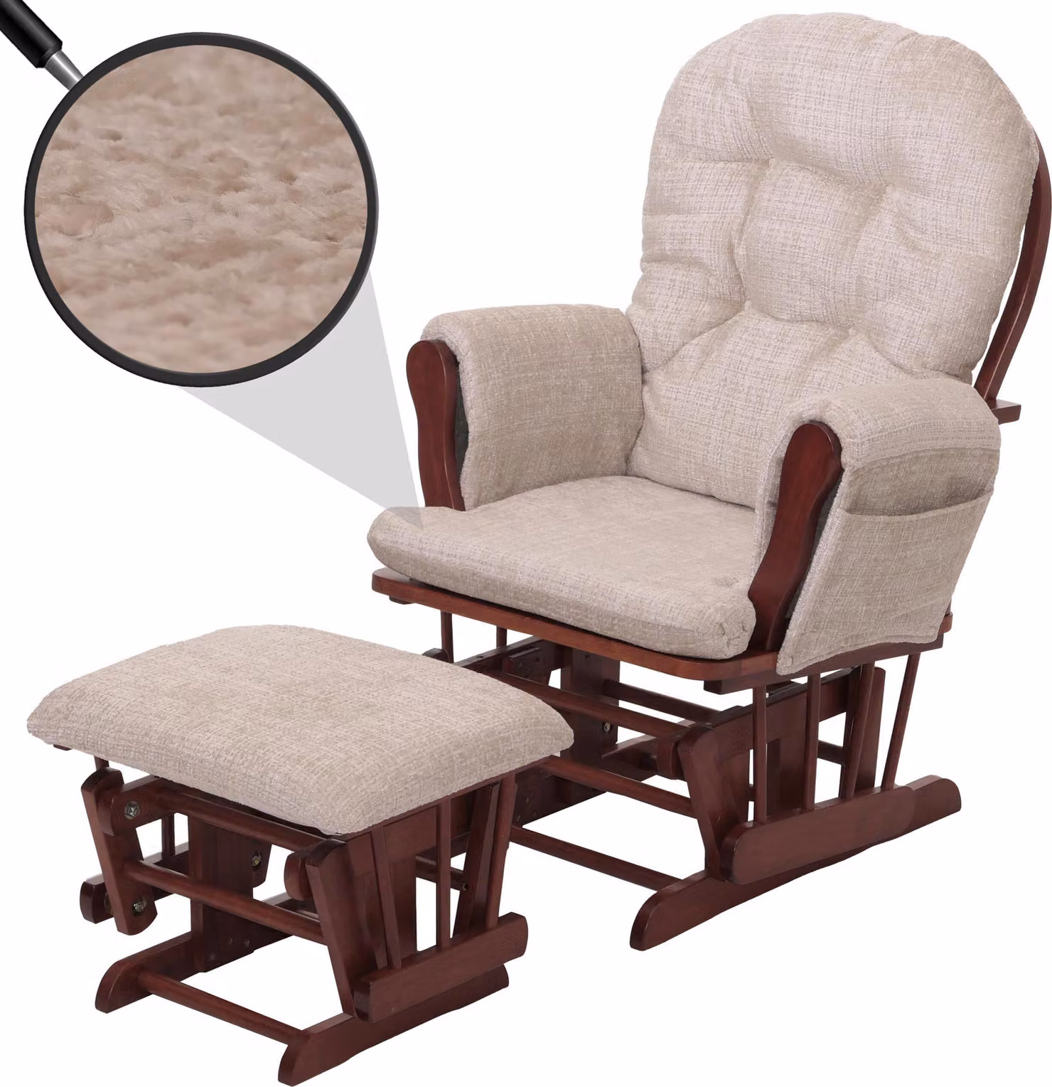 Poltrona reclinabile HWC-C76, poltrona a dondolo con poggiapiedi, rivestita in tessuto chenille (465 g/m²), colore crema, struttura color antracite