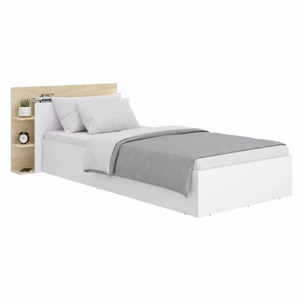 Letto Singolo Contenitore DMORA per Cameretta Bambini, Bianco e Marrone, L/P: 90 x 190 cm – 2