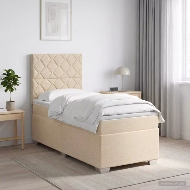 Letto box spring con materasso ibrido vidaXL in tessuto beige e bianco L/P: 100 x 200 cm – 1