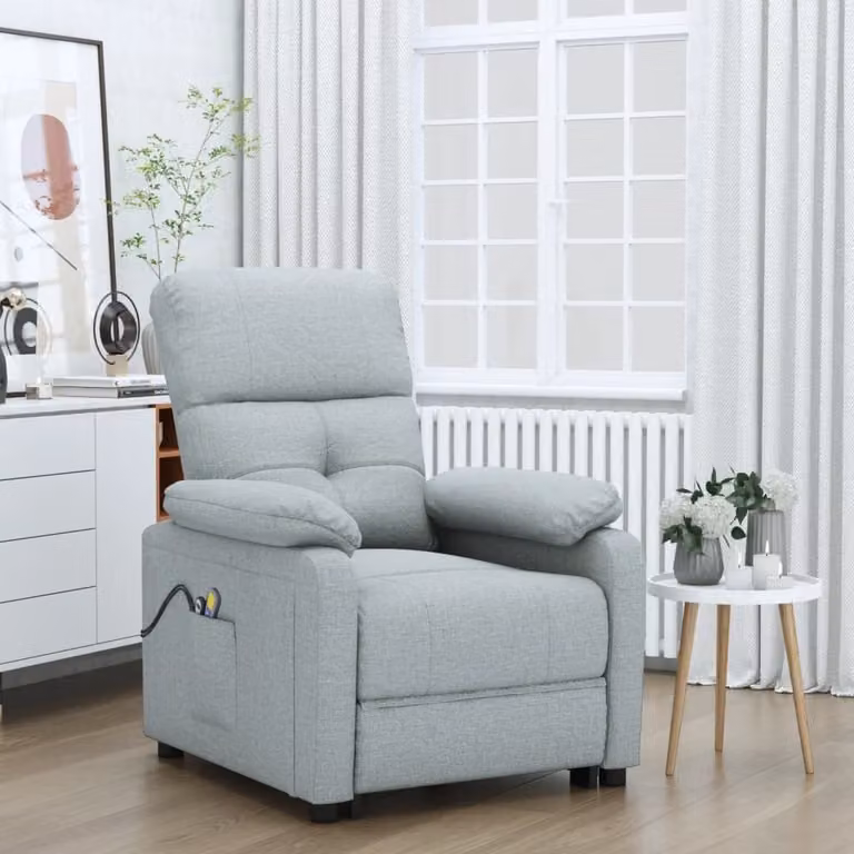 The Living Store Sedia massaggiante elettrica in tessuto grigio chiaro