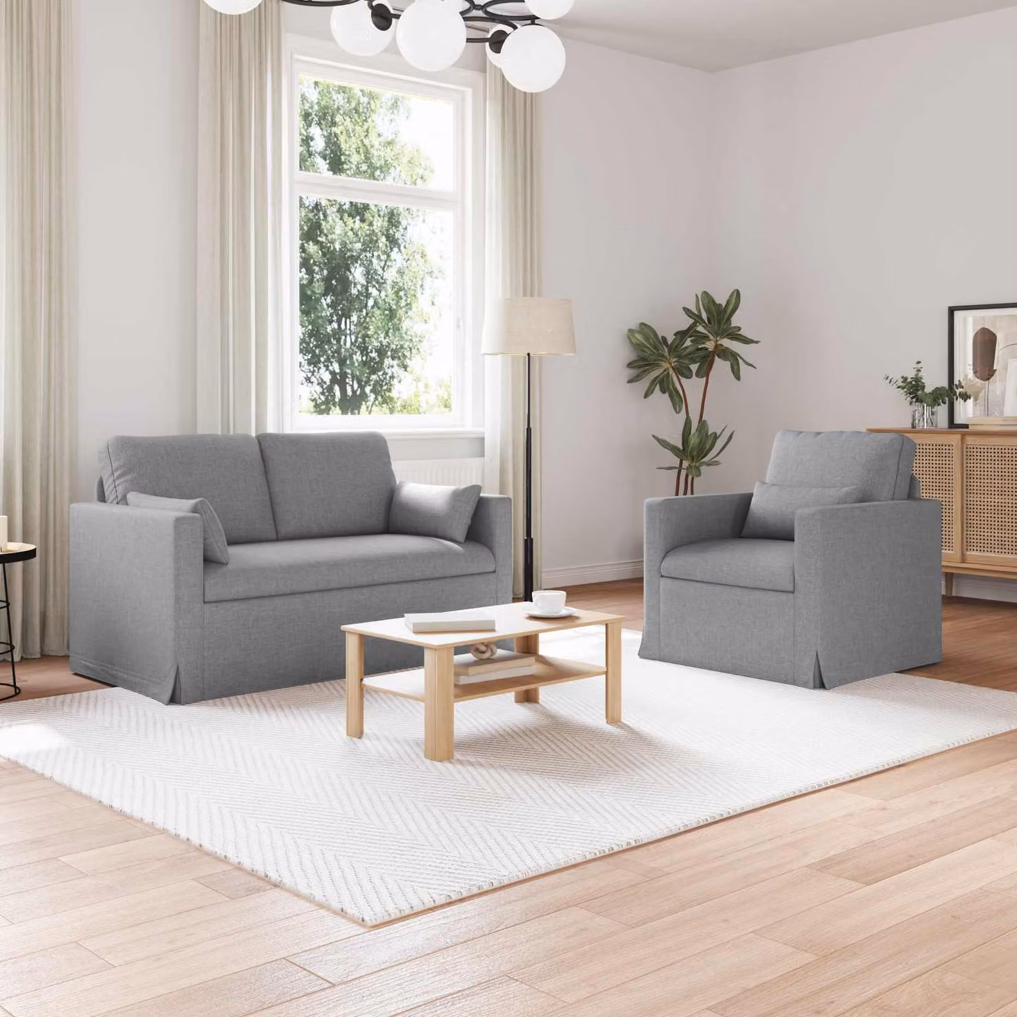 Set di 2 divani moderni vidaXL in tessuto grigio con struttura in metallo L: 139 cm, P: 78 cm, H: 80 cm – 1