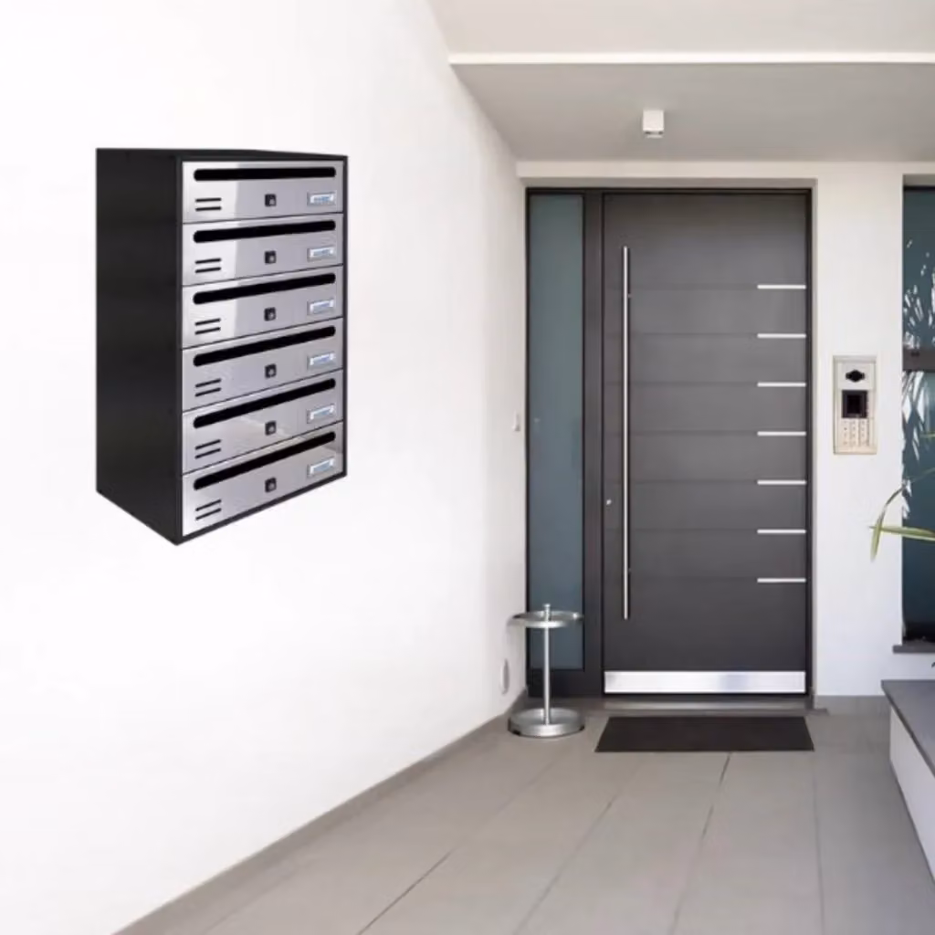 ALUBOX CUBO Cassette Postali Condominiali da 6 Posti in Lamiera Zincata, Colore Antracite con Sportelli in Inox Specchiato, L/P/H: 63,5 x 38,5 x 25 cm – 2
