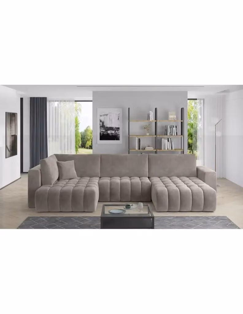 Divano angolare convertibile BONITA MEUBLORAMA beige effetto tessuto, 6 posti con funzione letto e seduta sollevabile, lato destro, L 350 cm x P 175 cm – 2