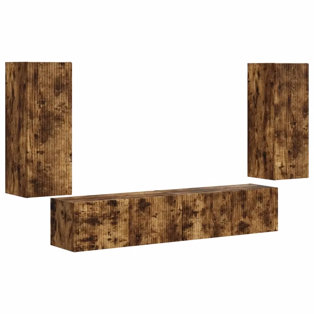 Set di 4 Mobiletti da TV a Parete Moderni vidaXL in Rovere Fumé Marrone L: 80 cm, P: 31 cm, H: 80 cm – 2