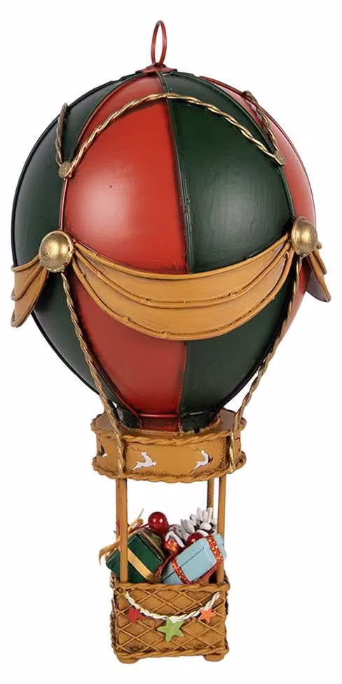 Clayre & Eef Decorazione natalizia a forma di mongolfiera Ø 12x27 cm Rossa in metallo