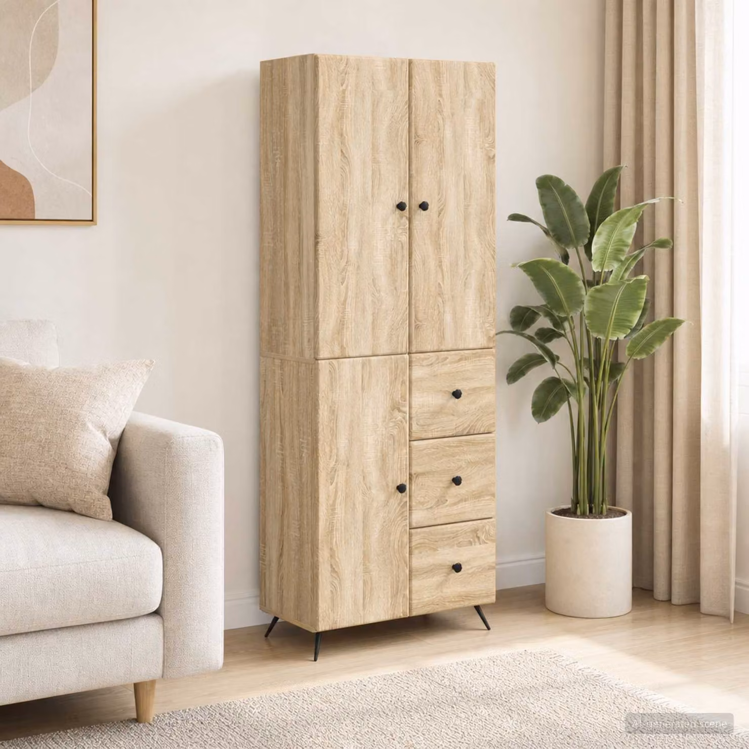 Set di 2 armadi moderni vidaXL in legno ingegnerizzato e MDF, colore marrone, con ante a battente e cassetti, H: 180 cm, L: 90 cm, P: 34,5 cm