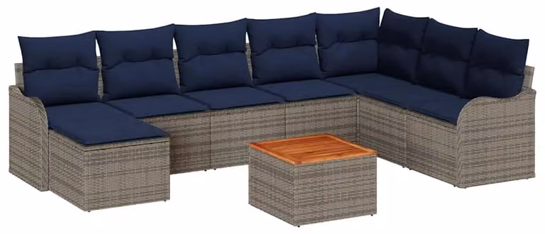 Set di divani da giardino, 9 pezzi, colore grigio, in rattan sintetico