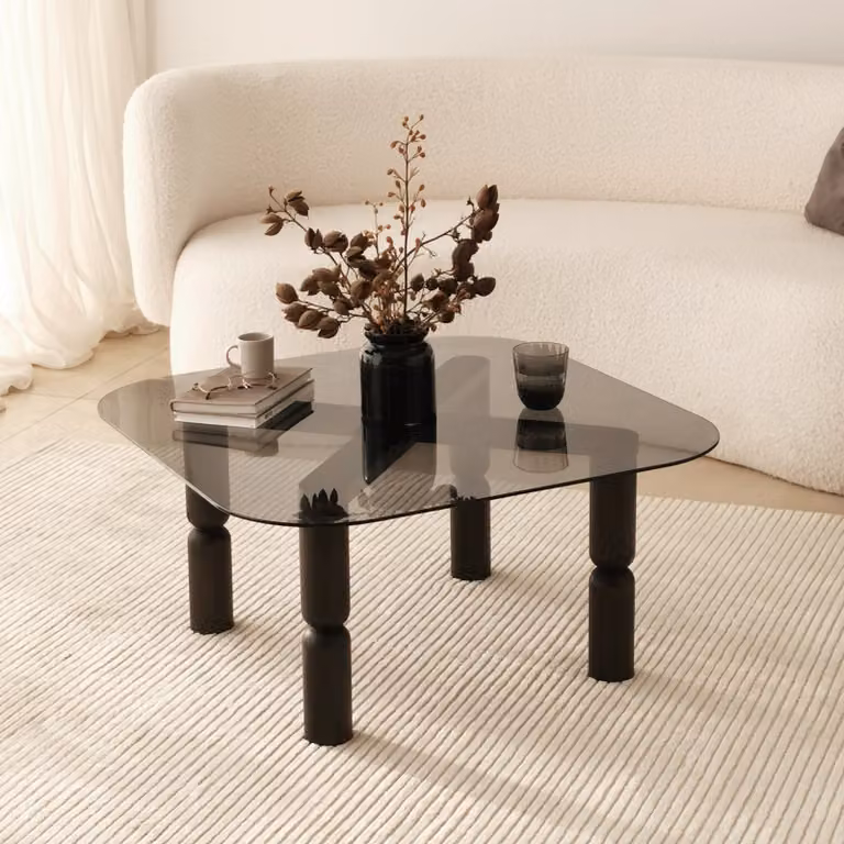 Skye Decor, Kei - Anthracite, Fume, tavolino, antracite, 100% vetro temperato, 80 x 80 x 40 cm