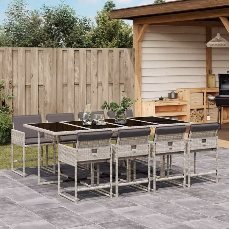 Maison Exclusive - Set Pranzo da Giardino 9pz con Cuscini Grigio Chiaro Polyrattan