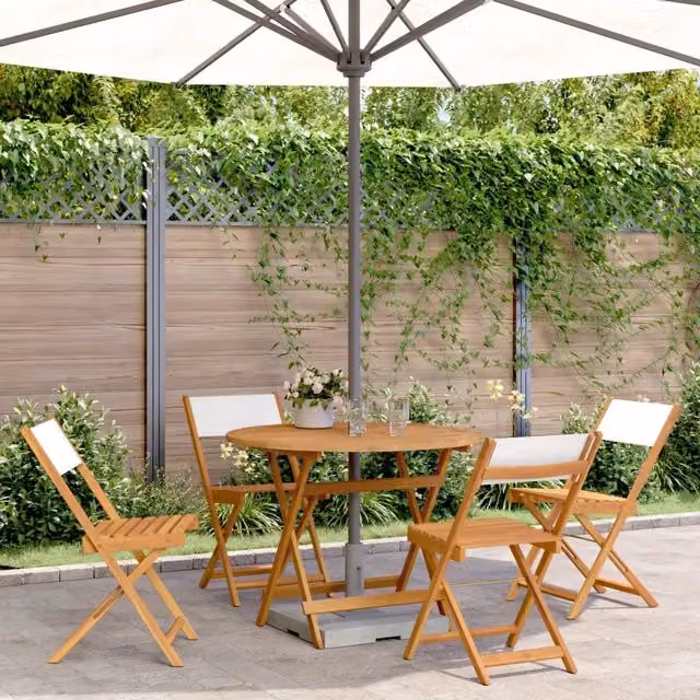 Set Pranzo da Giardino 5pz Crema in Tessuto e Legno Massello 3281772