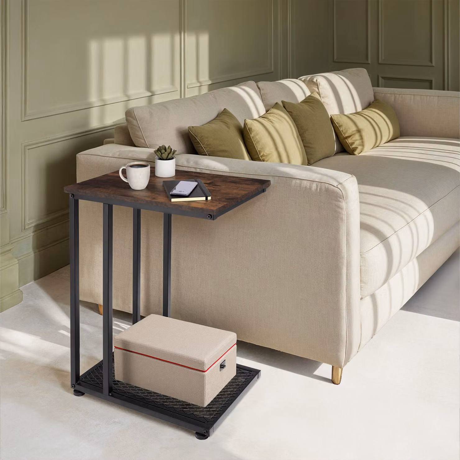 Tavolino rettangolare TecTake GmbH in stile industriale con finitura opaca, marrone e nero, L/P/H: 48 x 35 x 66 cm – 2