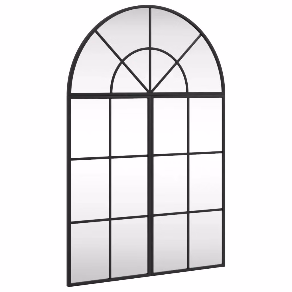Specchio da Parete Arrotondato Minimalista vidaXL in Metallo e Vetro Nero L: 60 cm, H: 90 cm – 2