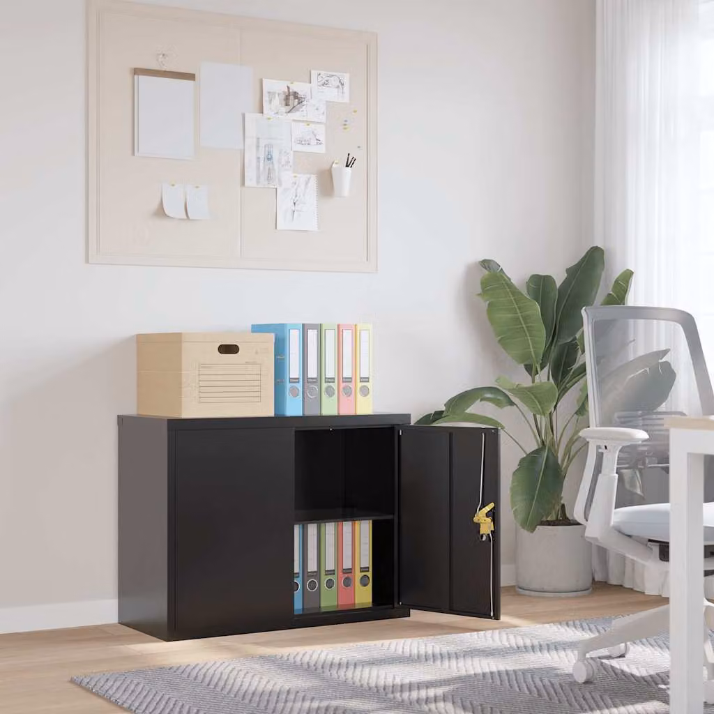 Armadio Classificatore vidaXL in Metallo Nero con Serratura e Ripiani Regolabili L: 90 cm, P: 40 cm, H: 70 cm – 1