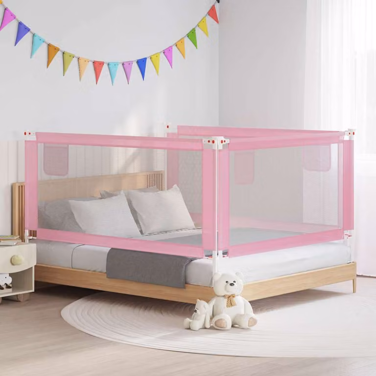 Sponda Letto di Sicurezza per Bambini vidaXL Estendibile in Tessuto e Metallo Rosa L: 180 cm, H: 25 cm