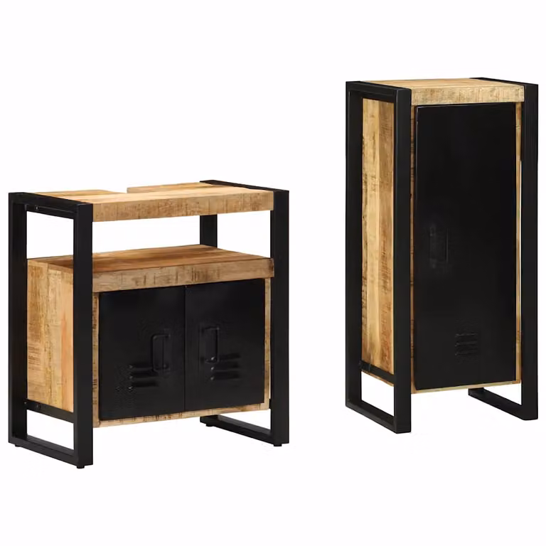 Set di mobili per il bagno vidaXL in legno e metallo, design minimalista, Marrone e Nero