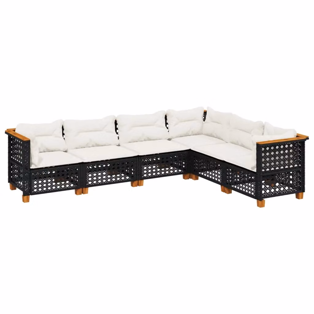 vidaXL Set Divano da Giardino a L in Polyrattan Nero con Cuscini e Rivestimenti Rimovibili – 2