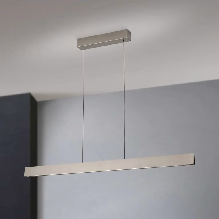 ORION Lampada a sospensione LED Tara, colore nichel, lunghezza 120 cm, dimmerabile, Alluminio / Grigio / Zincato, Soggiorno / Sala da pranzo, Alluminio, Moderno