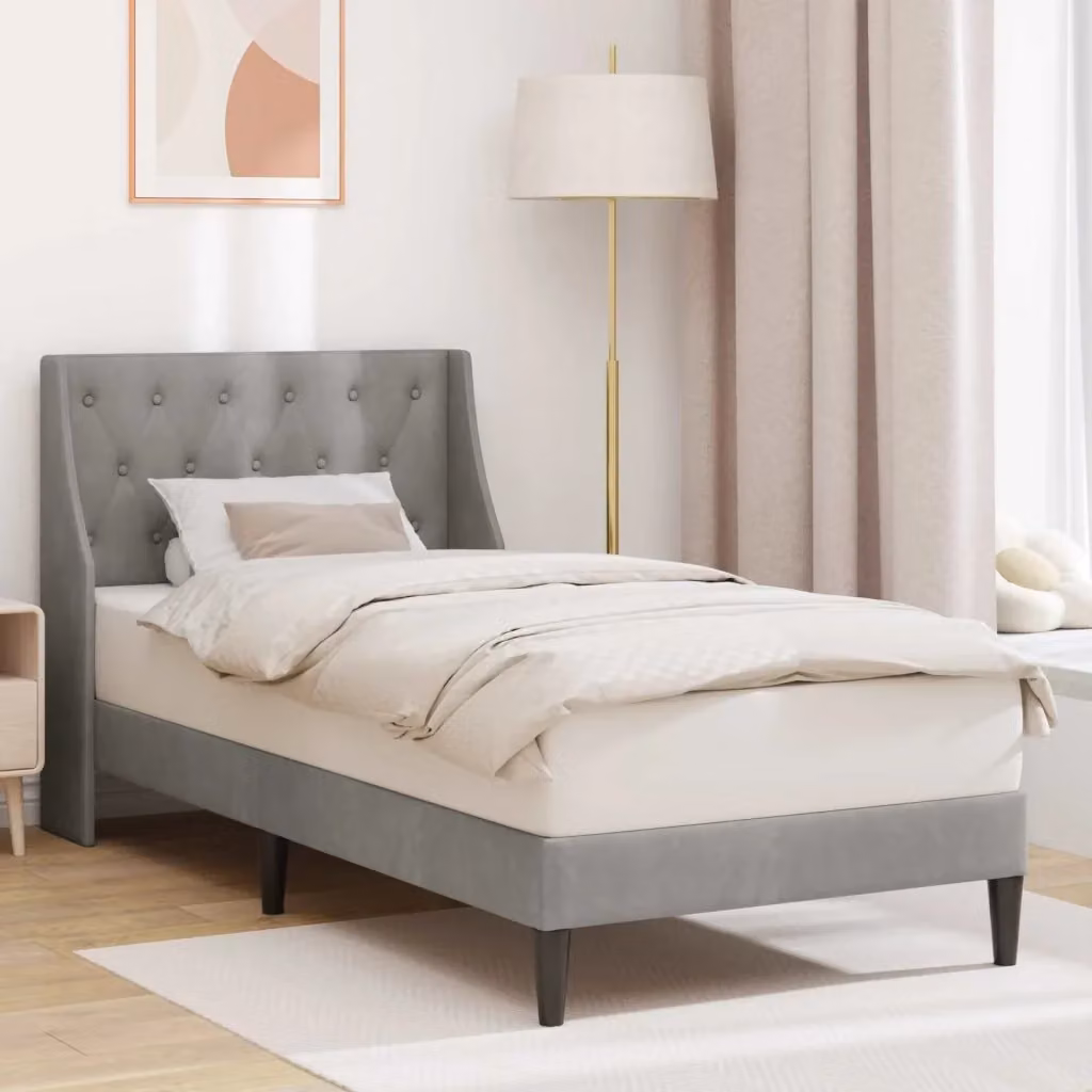 Letto singolo moderno DESIGN IN in velluto grigio con struttura imbottita L/P/H: 202 x 80 x 140 cm – 2