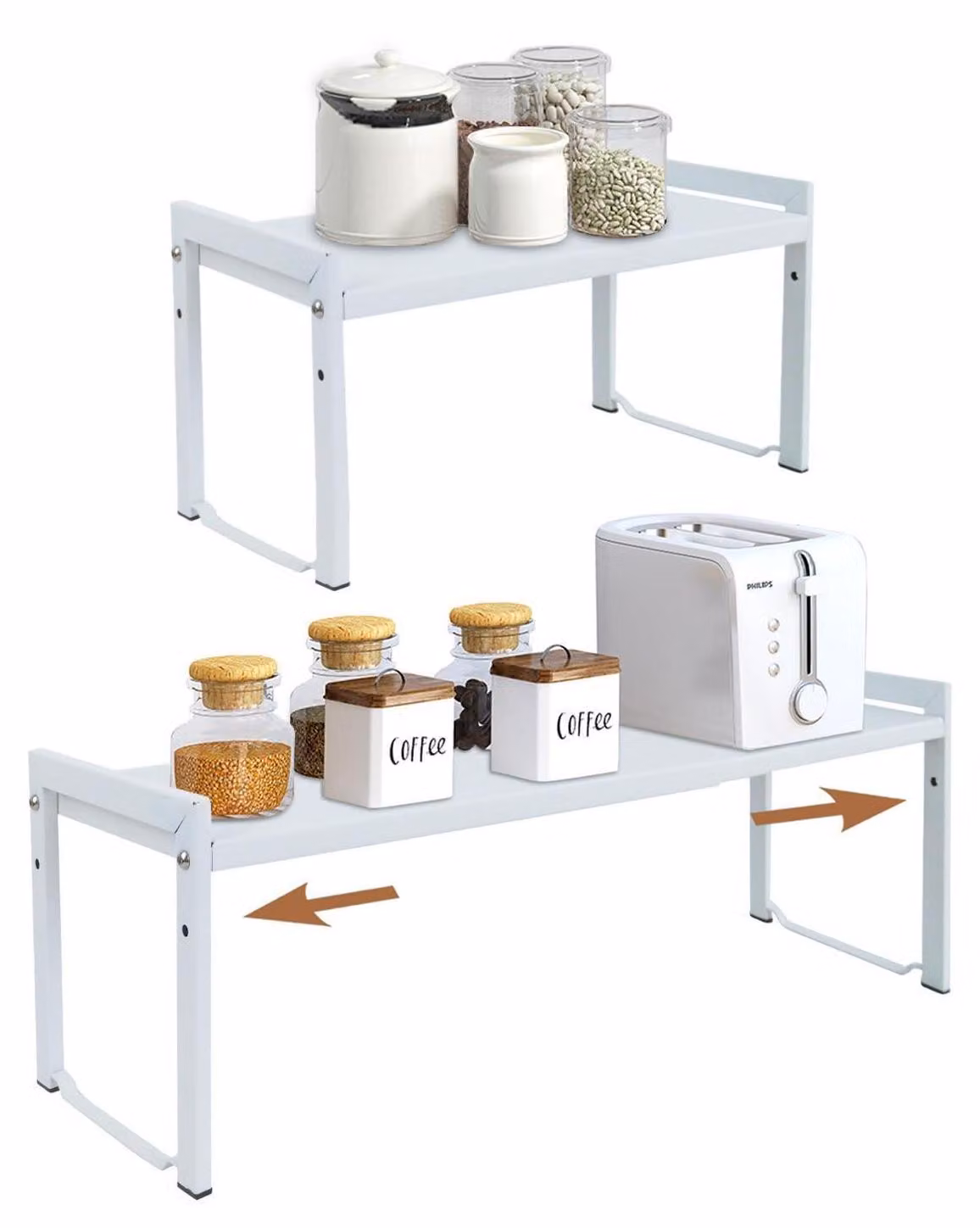 Ripiano estensibile per armadio, da 35 a 66 cm, colore bianco, set da 2