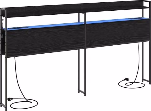 Testata contenitore moderna in legno e metallo nero con illuminazione integrata e mensola porta USB – 1