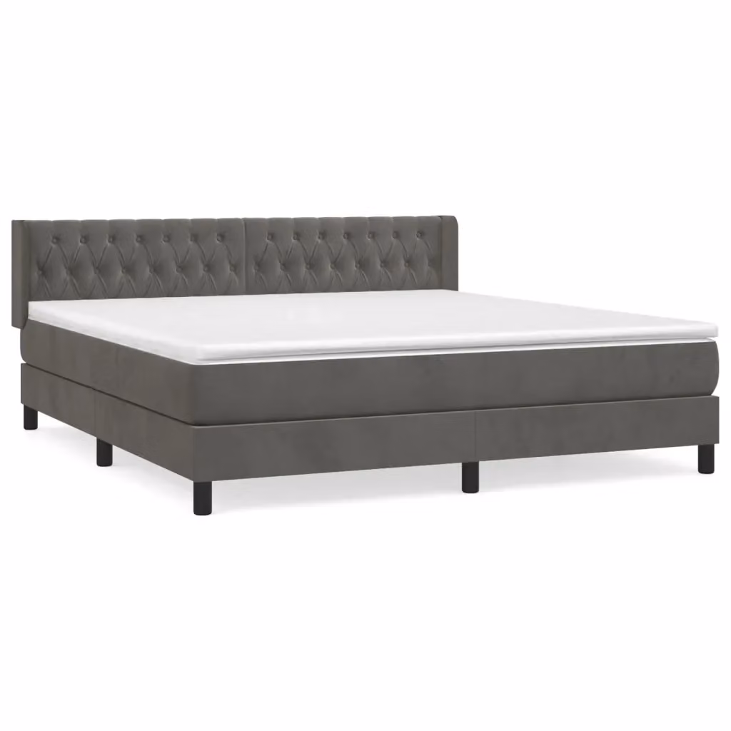 Letto Ibrido con Giroletto a Molle e Materasso vidaXL in Velluto Grigio e Bianco L/P: 160 x 200 cm – 2