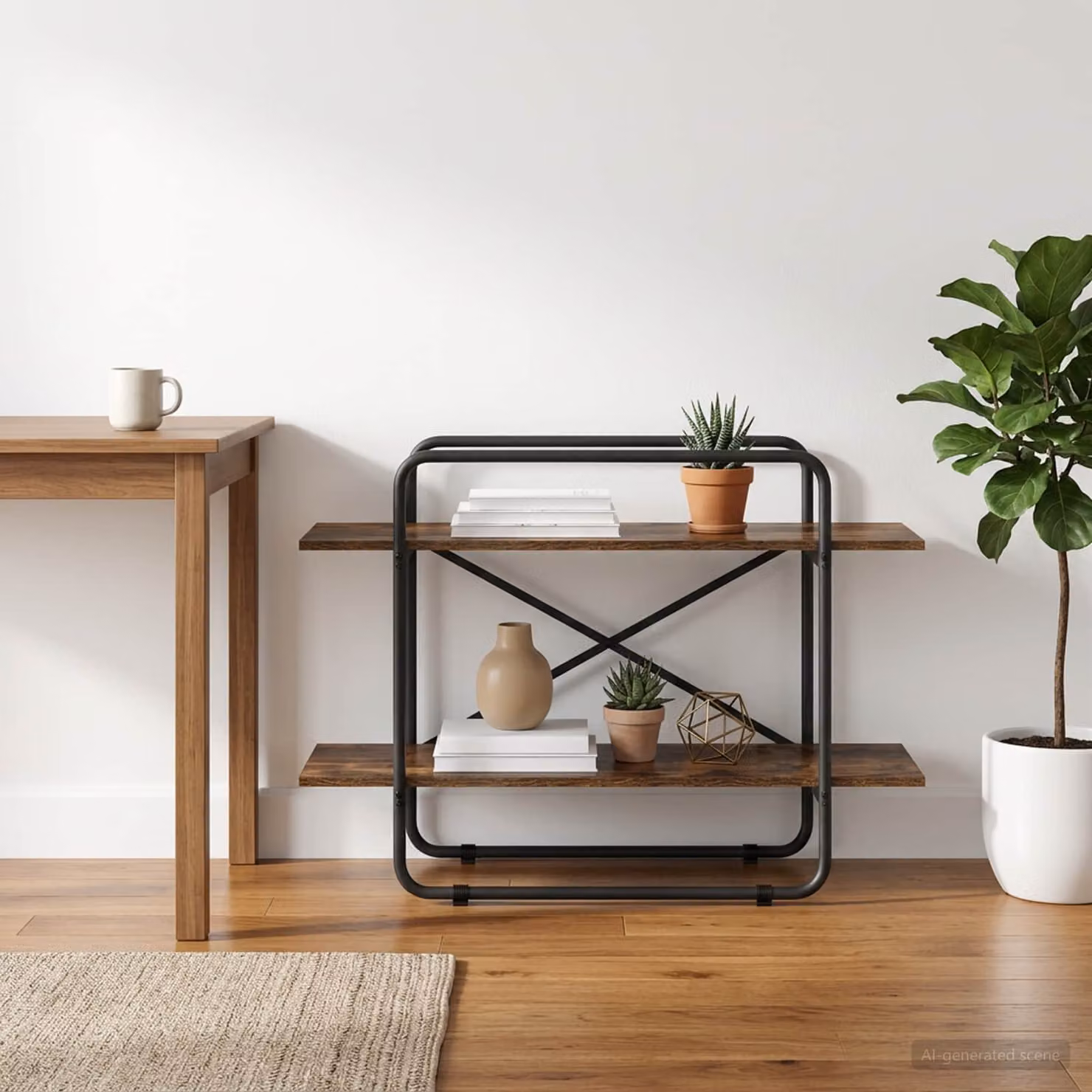 Libreria vidaXL a 2 livelli in stile industriale, colore marrone, L 100 cm x P 35 cm x H 70 cm
