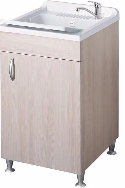 Negrari Eco Lavatoio Montato 45x50 L45 P50 H85 CM Colore Olmo Interno Lavanderia Mobile Nobilitato Idrofugo Legno Vasca Asse Plastica Piedini Regolabili Ante Battenti Economico Qualit? Medio Alta