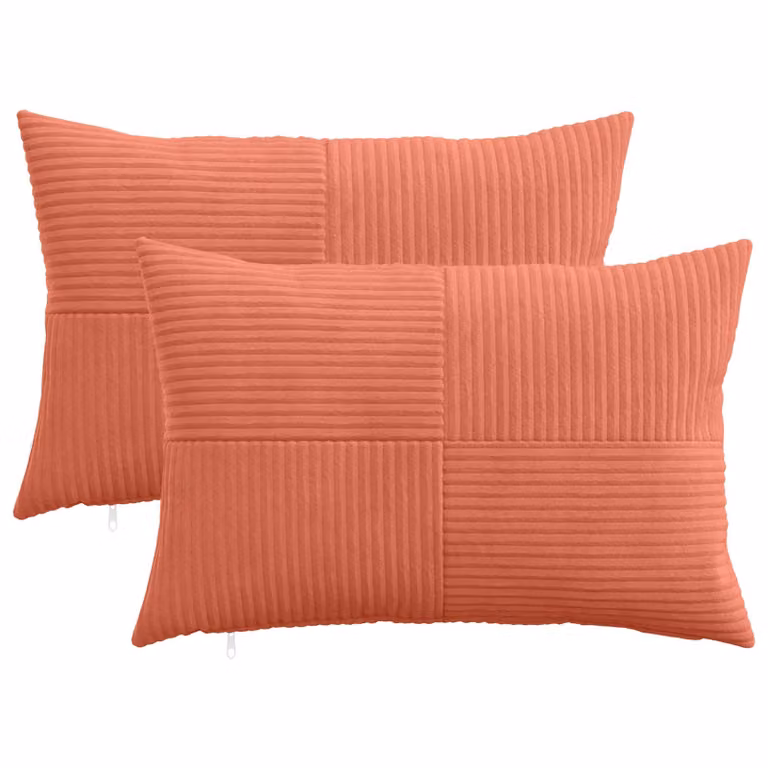 Set di 2 federe vidaXL ALMELO in velluto a coste, colore rosso arancio, L 50 cm x P 70 cm
