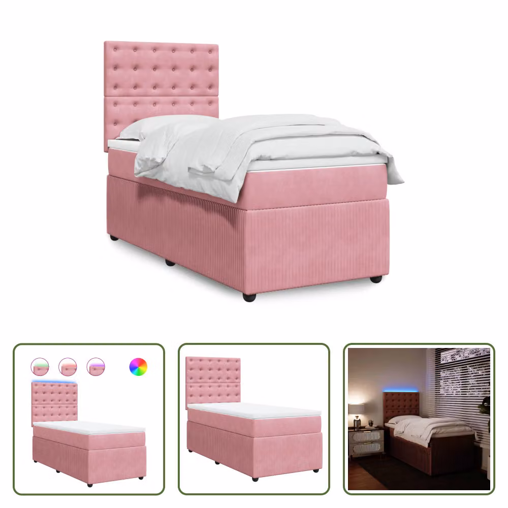 The Living Store Letto a molle con materasso Rosa 80x200 cm Velluto