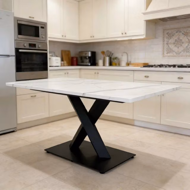 Tavolo da pranzo per 6 bianco e nero stile rustico con piano a tre pannelli per cucina e soggiorno