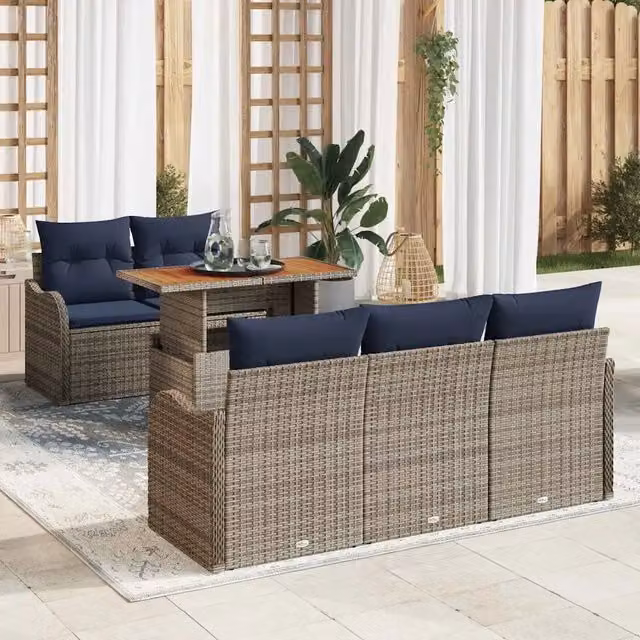 Set Divano da Giardino 6 pz grigio e blu navy 3349401