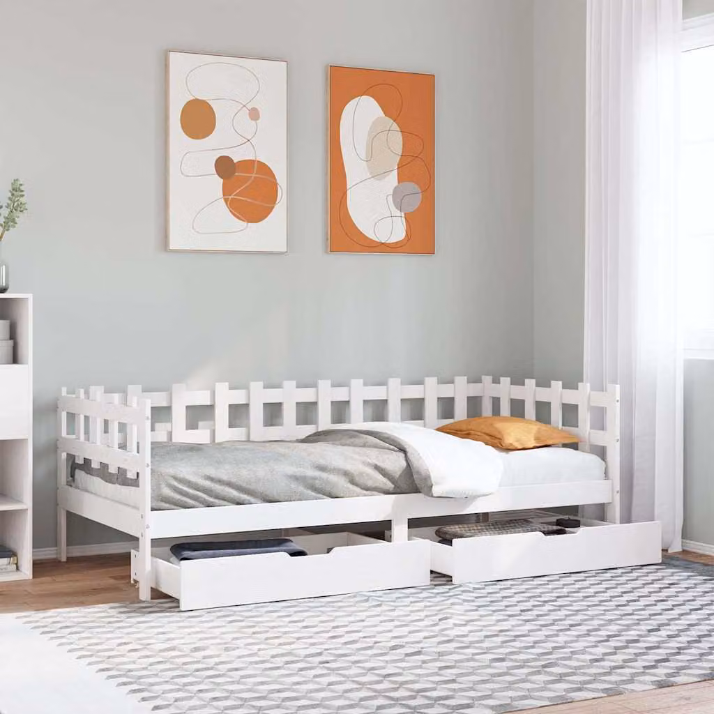 vidaXL Dormeuse con Cassetti in Legno Massello di Pino, Bianca, L/P/H: 200 x 80 x 68,5 cm – 1
