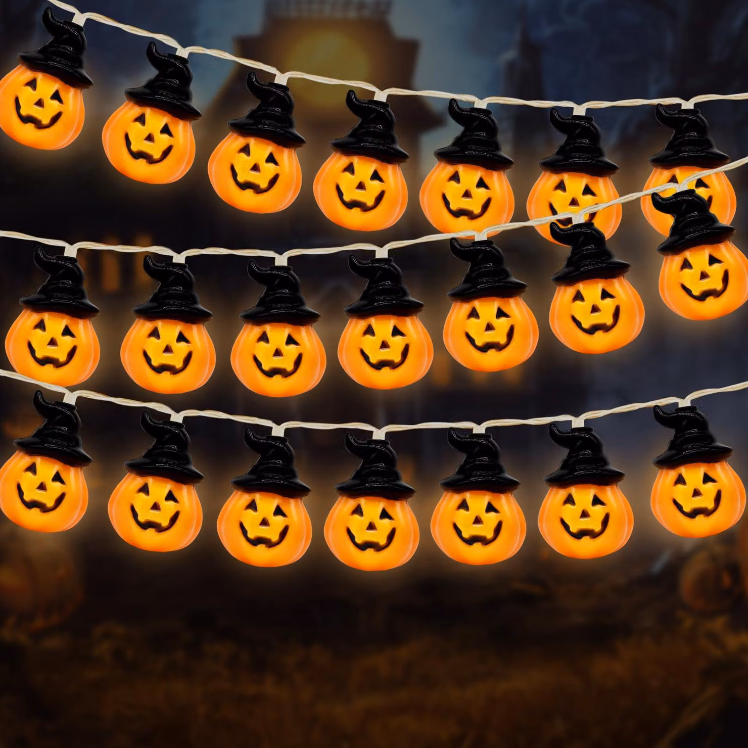 Catena luminosa a tema Halloween, lunghezza 3 metri, 20 LED, alimentazione a batteria, luce bianco caldo, grado di protezione IP65
