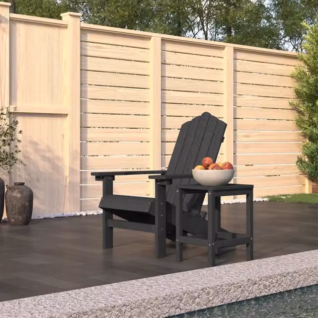Sedia da Giardino con Tavolo Adirondack in HDPE Nero 3095701