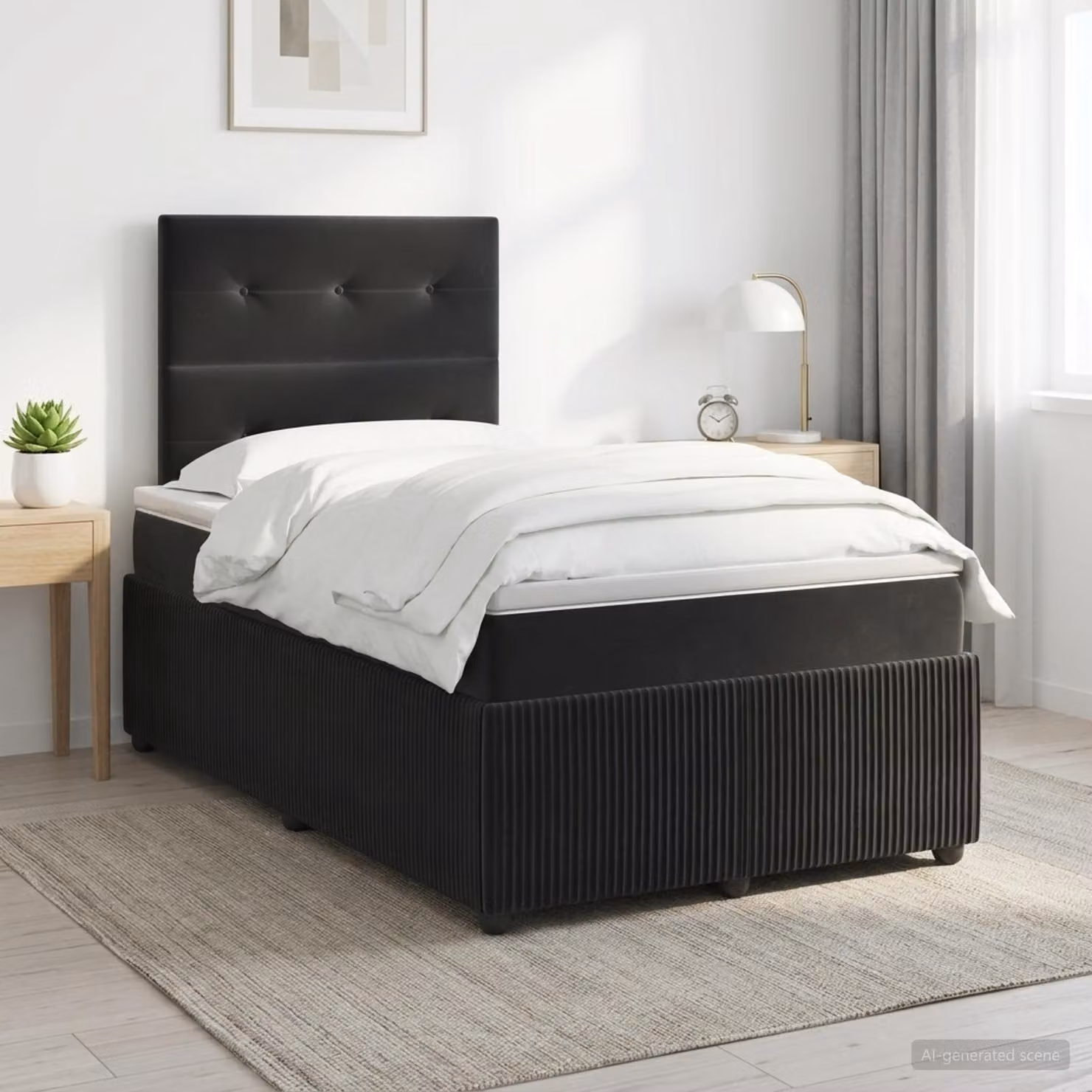 Letto box spring con materasso vidaXL in velluto nero L 120 cm x P 200 cm