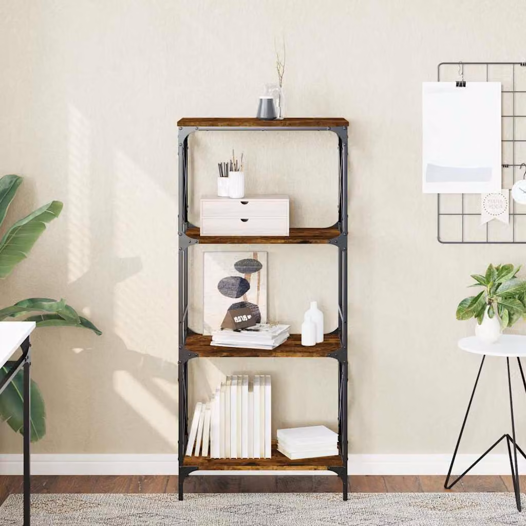 Libreria a 4 Ripiani vidaXL in Stile Industrial, Rovere Fumo e Metallo, L: 59 cm, P: 35 cm, H: 132 cm