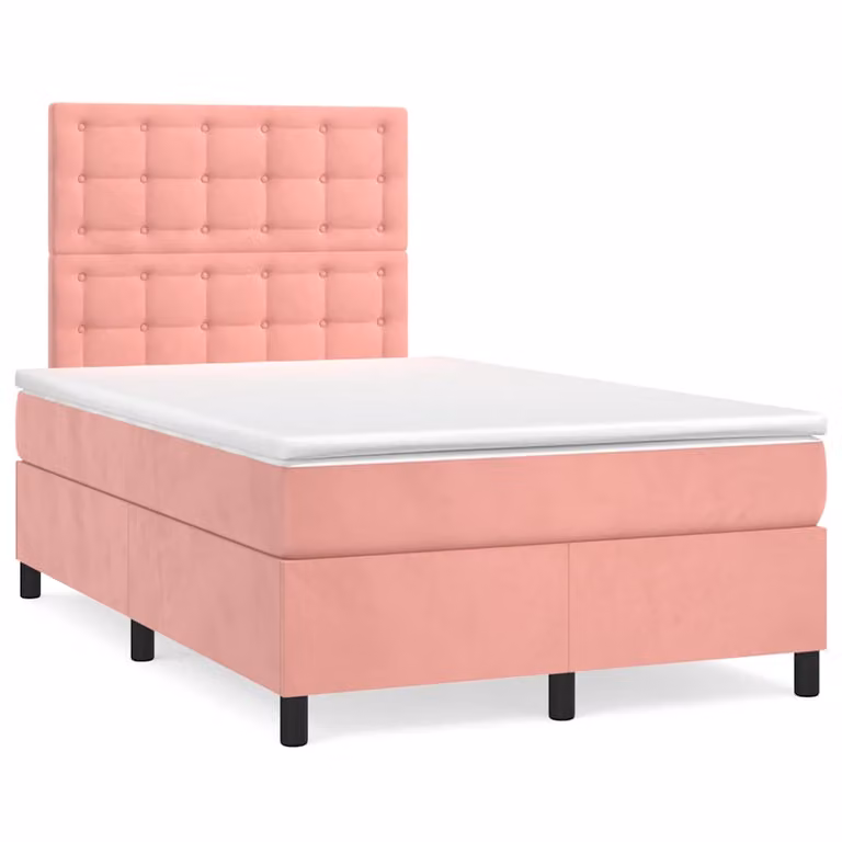 vidaXL Giroletto a Molle con Materasso Ibrido in Velluto Rosa e Bianco L/P/H: 120 x 200 cm