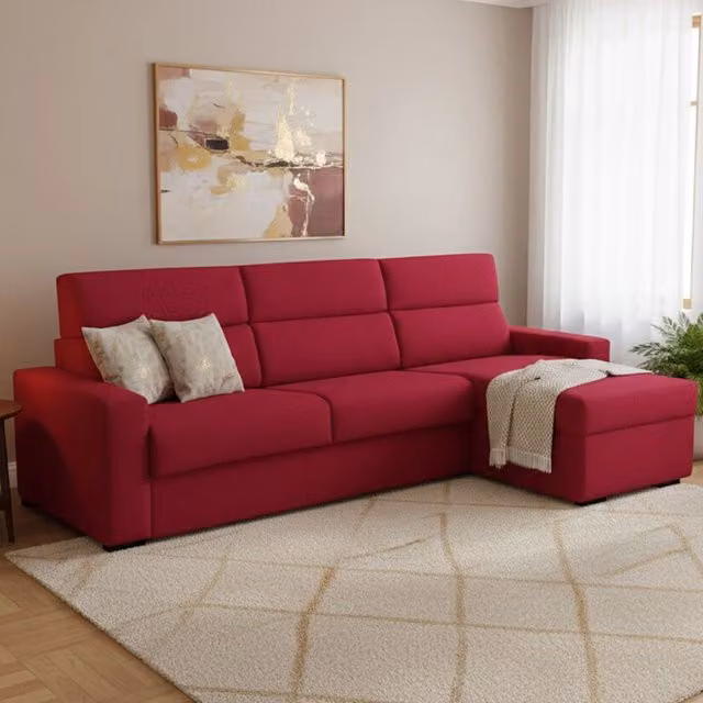 Divano Letto Pusiano DMORA con Penisola Sfoderabile Made in Italy, Rosso, L/P: 280 x 160 cm