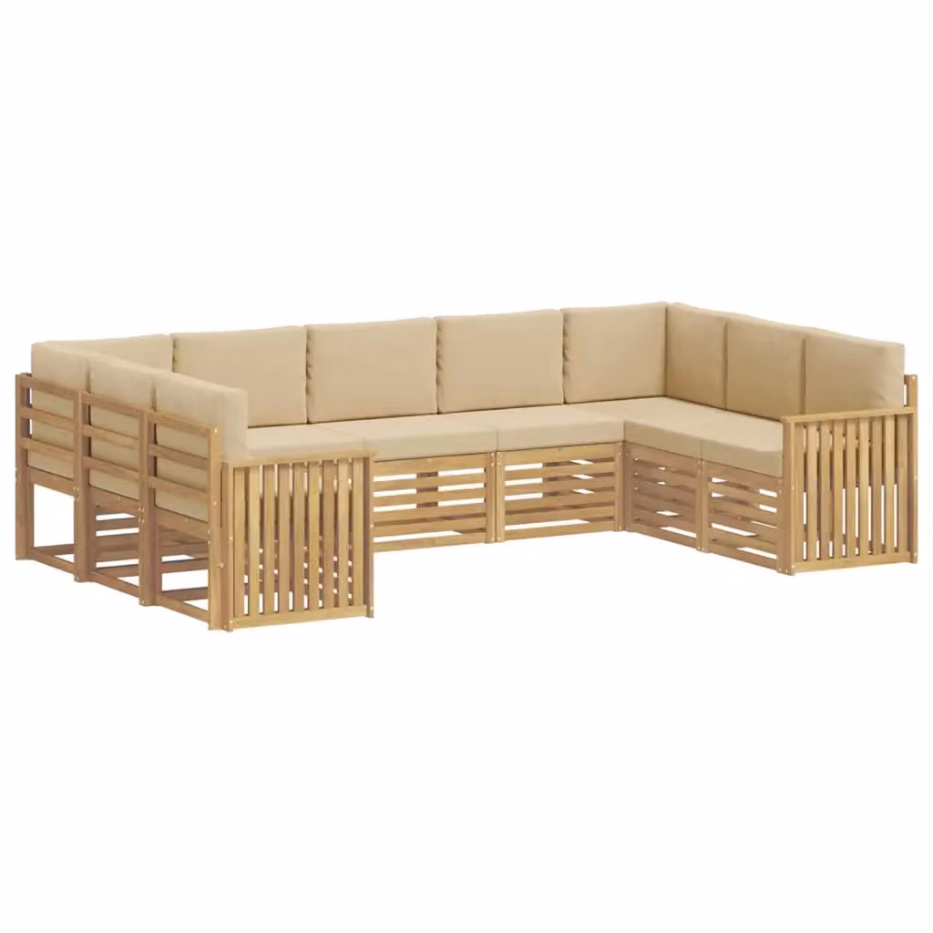 Set di divani ad angolo L vidaXL in legno di acacia massello con cuscini beige e marroni per giardino e terrazzo – 2